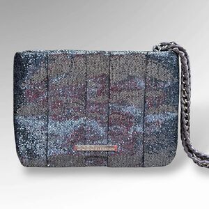 BCBGeneration Women's Silver Glitter Evening Bag Pleated Clutch Wristlet Purse